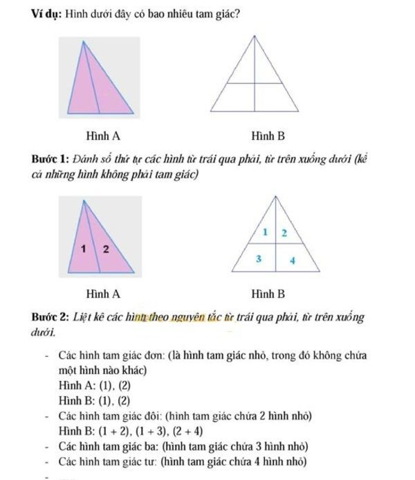 Bài tập đếm hình tam giác toán lớp 1