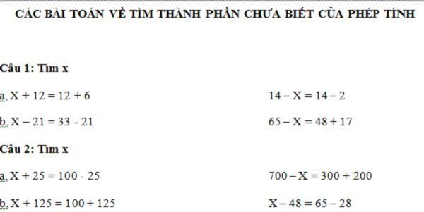 Một số bài toán tìm X dành cho học sinh lớp 2